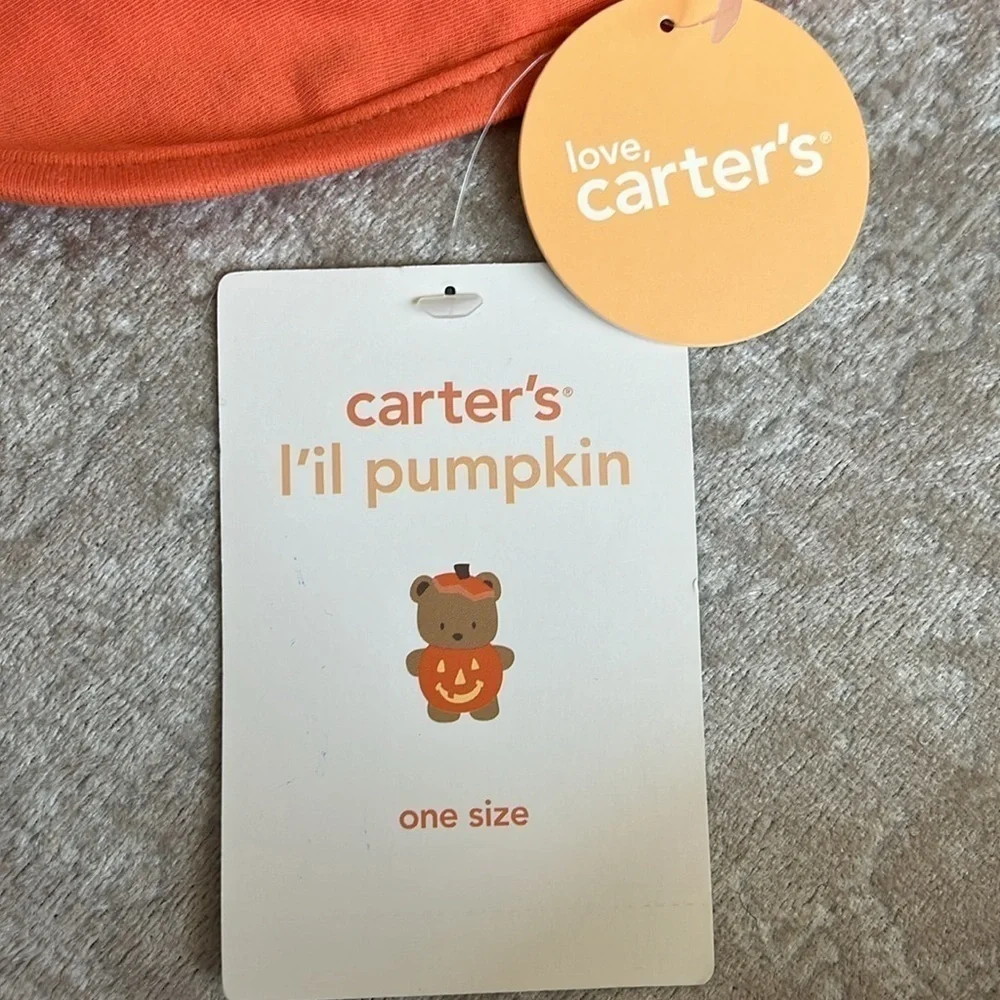 Brand New Set of 2 Cloth Baby Bibs Orange Halloween Thanksgiving Turkey Pumpkin